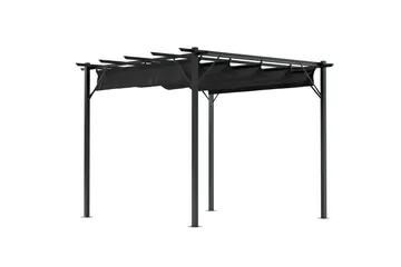 Loppes Pergola med skjutbart tak 3x3 m i stål - Svart - Utemöbler & utemiljö - Solskydd - Pergola