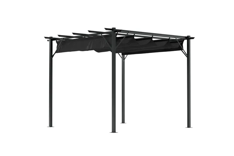 Loppes Pergola med skjutbart tak 3x3 m i stål - Svart - Utemöbler & utemiljö - Solskydd - Pergola