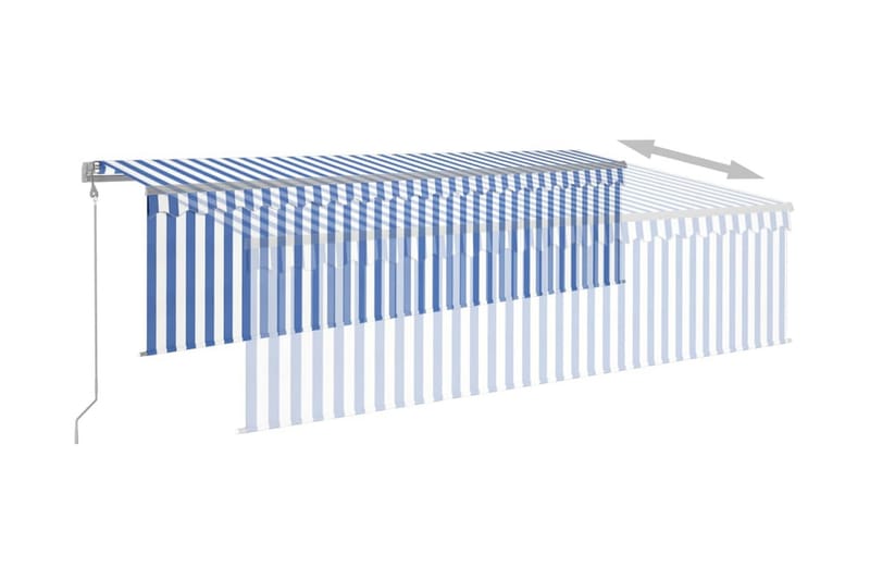 Automatiserad markis med rullgardin 5x3 m blå och vit - Blå - Markiser - Fönstermarkis