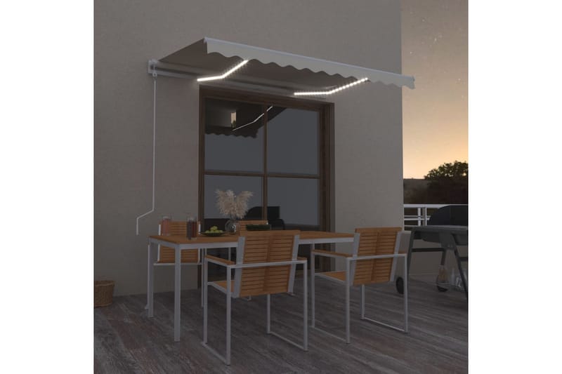 Automatisk markis med vindsensor & LED 350x250 cm gräddvit - Vit - Markiser - Terrassmarkis