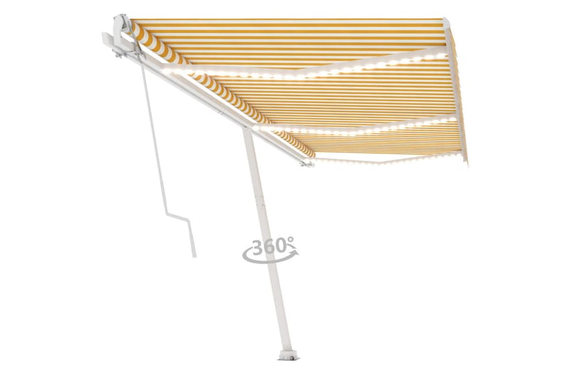 Automatisk markis med vindsensor & LED 600x350 cm gul/vit - Gul - Markiser - Terrassmarkis