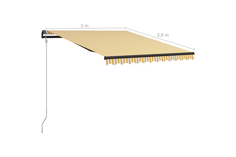 Infällbar markis med vindsensor & LED 300x250 cm gul och vit - Gul - Markiser - Terrassmarkis