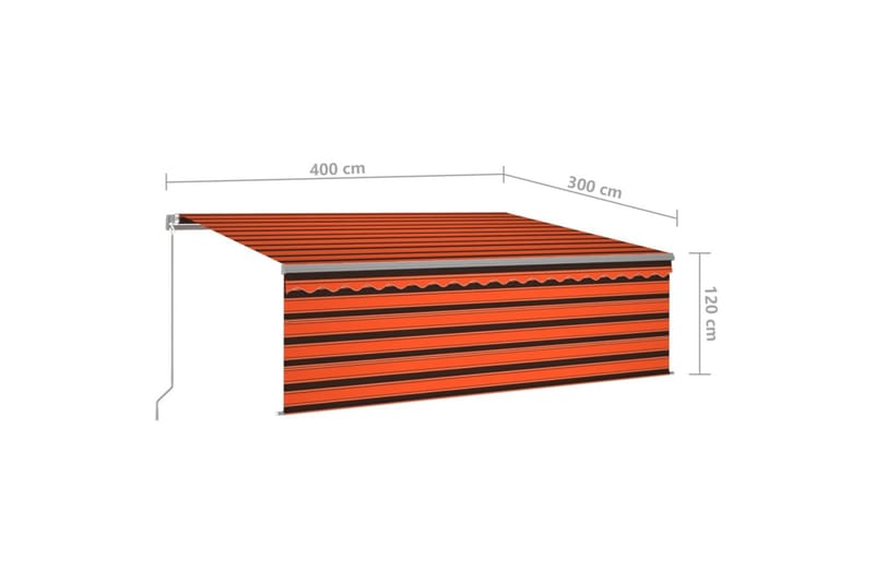 Manuell markis med rullgardin LED 4x3 m orange/brun - Orange - Markiser - Fönstermarkis