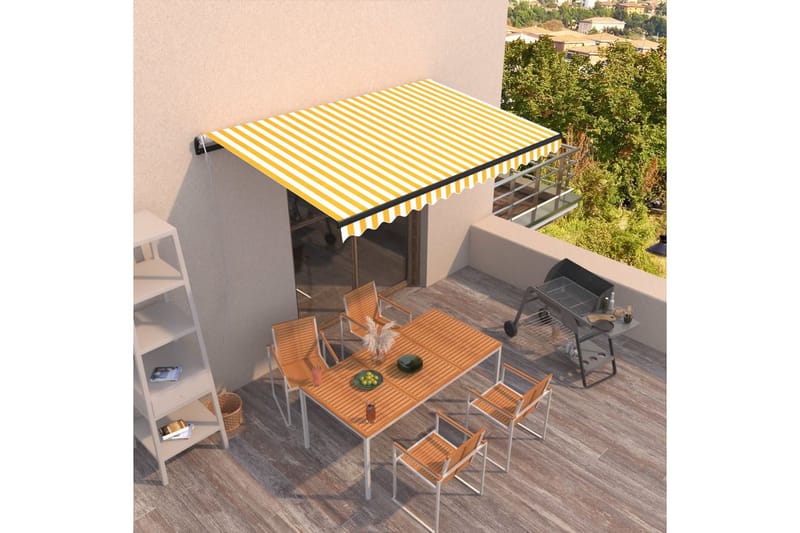 Markis automatiskt infällbar 450x300 cm gul och vit - Gul - Markiser - Terrassmarkis