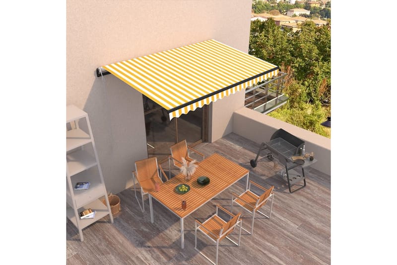 Markis automatiskt infällbar 450x350 cm gul och vit - Gul - Markiser - Terrassmarkis