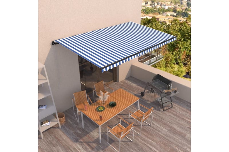 Markis automatiskt infällbar 500x350 cm blå och vit - Blå - Markiser - Terrassmarkis