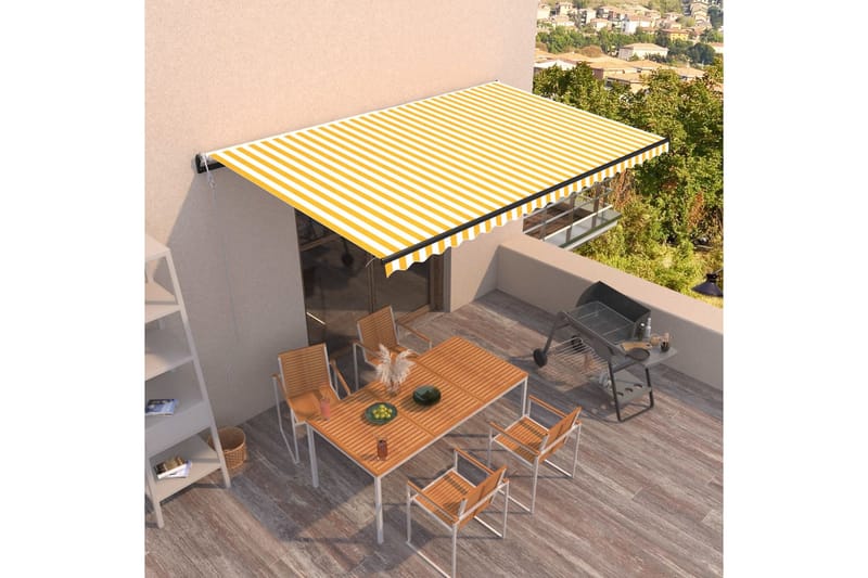 Markis automatiskt infällbar 500x350 cm gul och vit - Gul - Markiser - Terrassmarkis