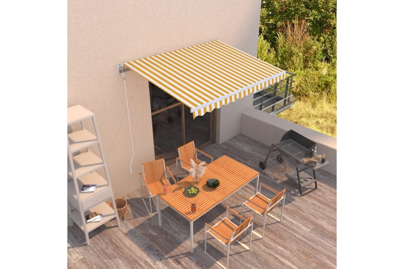 Markis manuellt infällbar 350x250 cm gul och vit - Gul - Markiser - Terrassmarkis