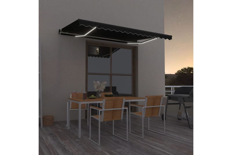 Markis manuellt infällbar med LED 400x350 cm antracit - Grå - Markiser - Terrassmarkis