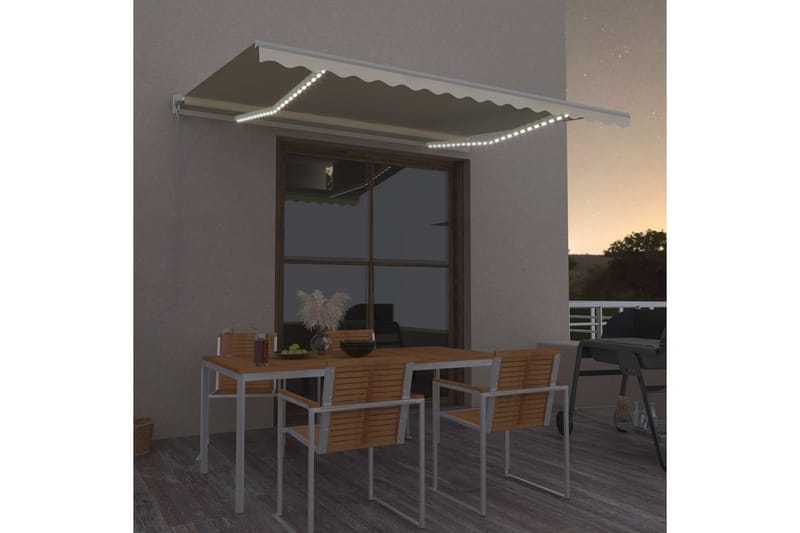 Markis manuellt infällbar med LED 400x350 cm gräddvit - Vit - Markiser - Terrassmarkis