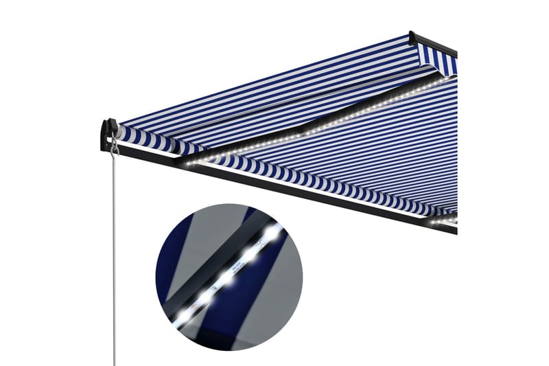 Markis manuellt infällbar med LED 450x300 cm blå och vit - Blå - Markiser - Terrassmarkis