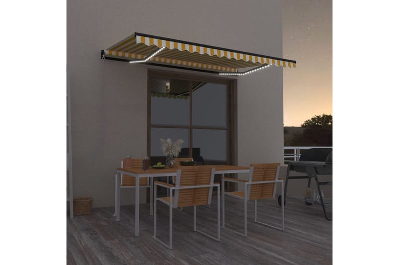 Markis manuellt infällbar med LED 450x300 cm gul och vit - Gul - Markiser - Terrassmarkis