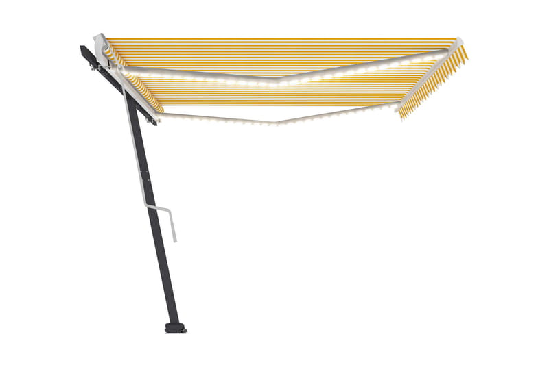 Markis med LED manuellt infällbar 500x350 cm gul och vit - Gul - Markiser - Terrassmarkis