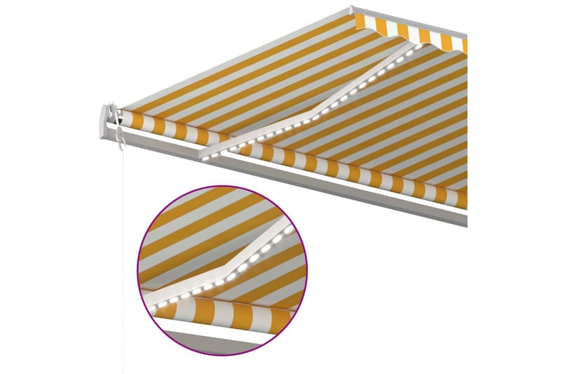 Markis med LED manuellt infällbar 500x350 cm gul och vit - Gul - Markiser - Terrassmarkis