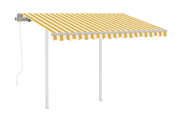 Markis med stolpar automatisk infällbar 3x2,5 m gul och vit