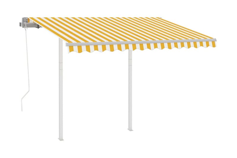 Markis med stolpar automatisk infällbar 3x2,5 m gul och vit - Gul - Markiser - Terrassmarkis