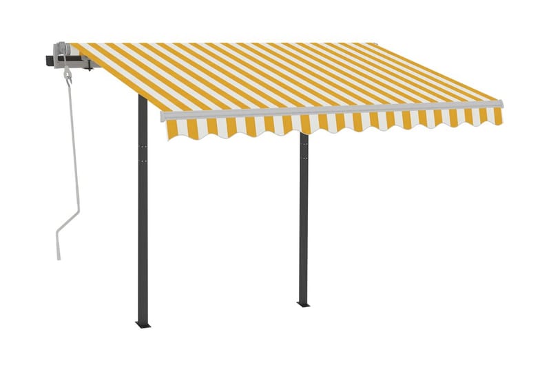 Markis med stolpar automatisk infällbar 3x2,5 m gul och vit - Gul - Markiser - Terrassmarkis