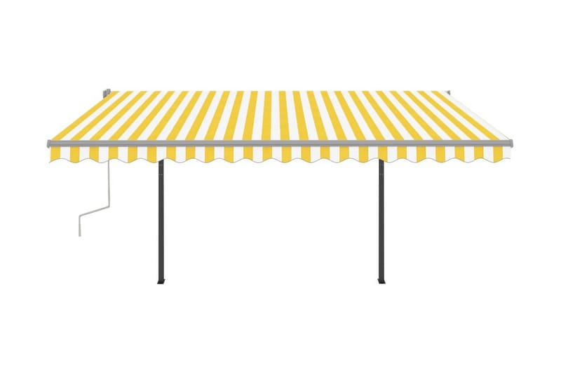 Markis med stolpar automatisk infällbar 4x3,5 m gul och vit - Gul - Markiser - Terrassmarkis