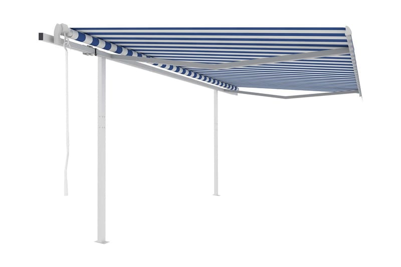 Markis med stolpar automatisk infällbar 4x3 m blå och vit - Blå - Markiser - Terrassmarkis