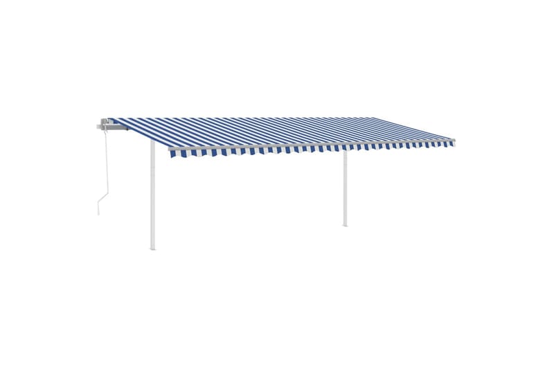 Markis med stolpar automatiskt infällbar 6x3 m blå/vit - Blå - Markiser - Terrassmarkis