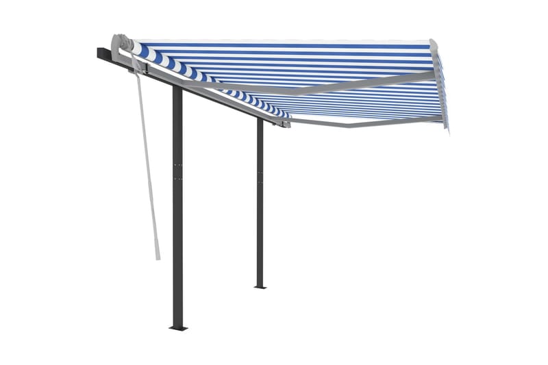 Markis med stolpar manuellt infällbar 3,5x2,5 m blå och vit - Blå - Markiser - Terrassmarkis