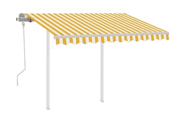 Markis med stolpar manuellt infällbar 3,5x2,5 m gul och vit