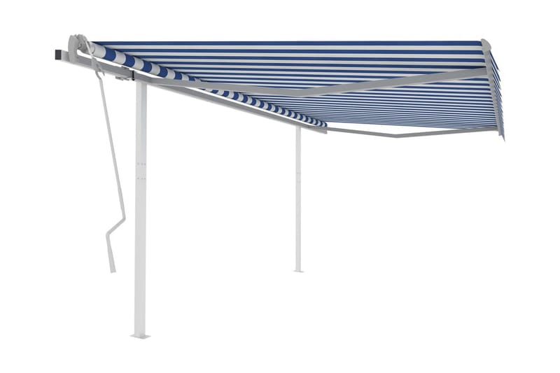 Markis med stolpar manuellt infällbar 4,5x3 m blå och vit - Blå - Markiser - Terrassmarkis