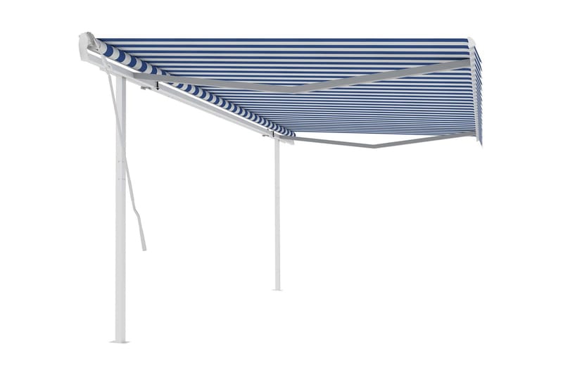 Markis med stolpar manuellt infällbar 5x3 m blå och vit - Blå - Markiser - Terrassmarkis