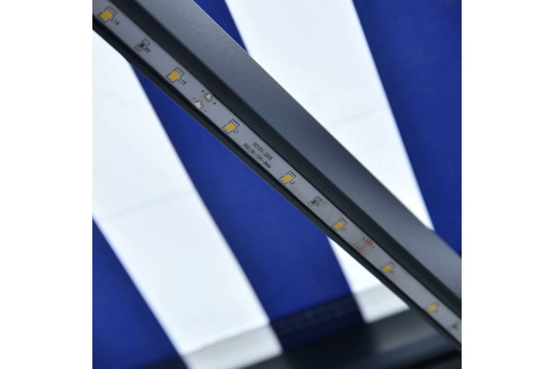 Markis med vindsensor & LED 500x300 cm blå och vit - Blå - Markiser - Terrassmarkis