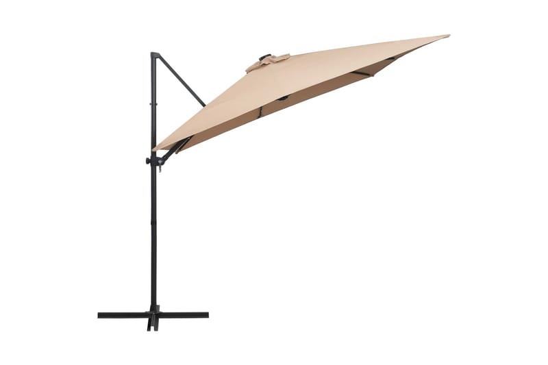 Frihängande parasoll med LED och stålstång 250x250 cm taupe - Brun - Hängparasoll