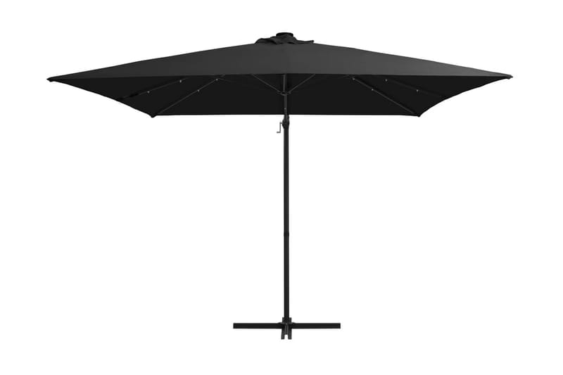 Frihängande parasoll med LED och stålstång 250x250 cm svart - Svart - Hängparasoll