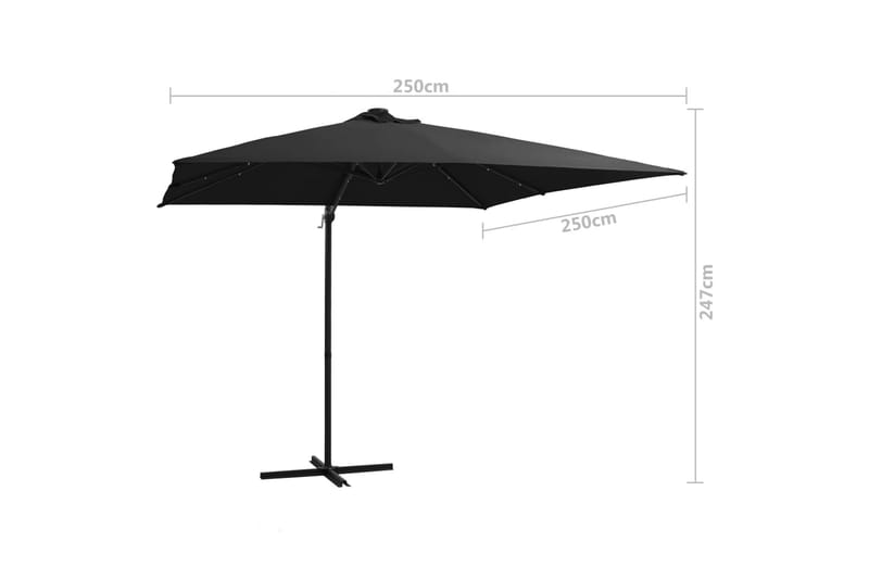 Frihängande parasoll med LED och stålstång 250x250 cm svart - Svart - Hängparasoll