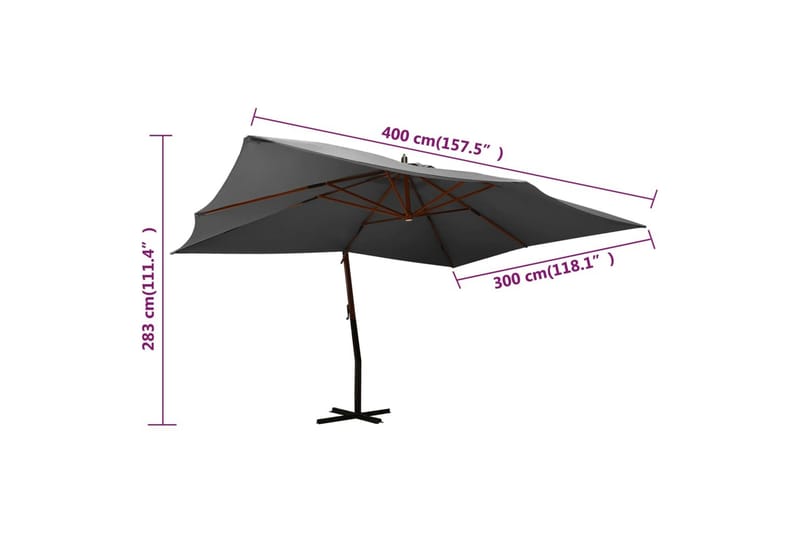 Frihängande parasoll med trästång 400x300 cm antracit - Antracit - Hängparasoll