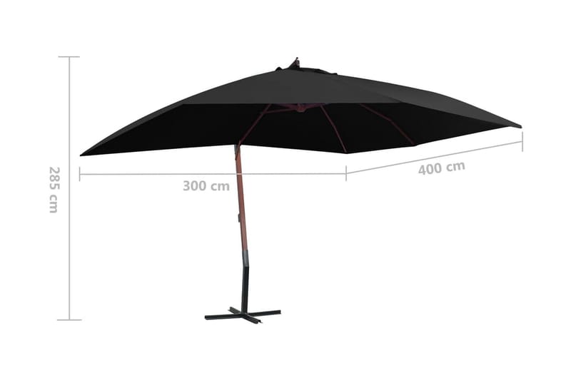 Hängande parasoll med trästång 400x300 cm svart - Svart - Hängparasoll