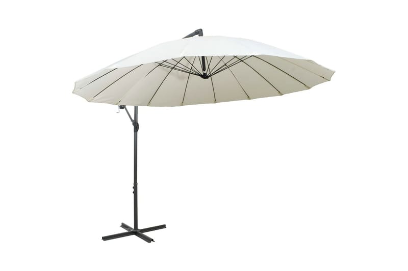 Hängande parasoll vit 3 m aluminiumstång - Vit - Hängparasoll