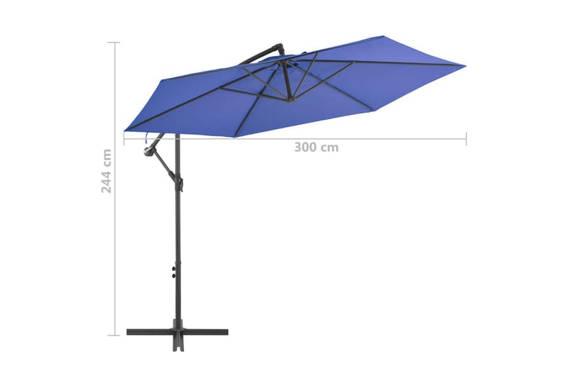 Frihängande parasoll med aluminiumstång 300 cm blå - Blå - Hängparasoll
