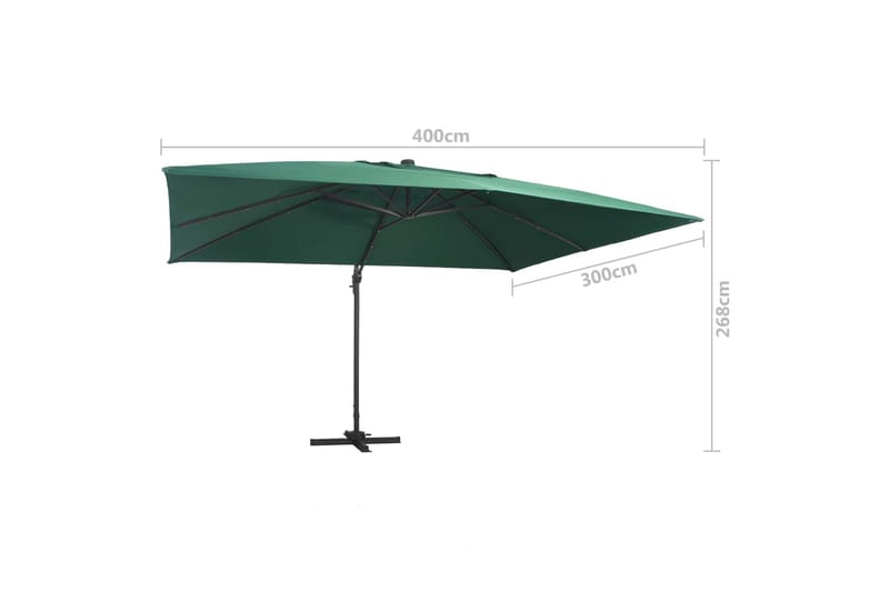 Frihängande parasoll med aluminiumstång & LED 400x300 cm grö - Grön - Hängparasoll