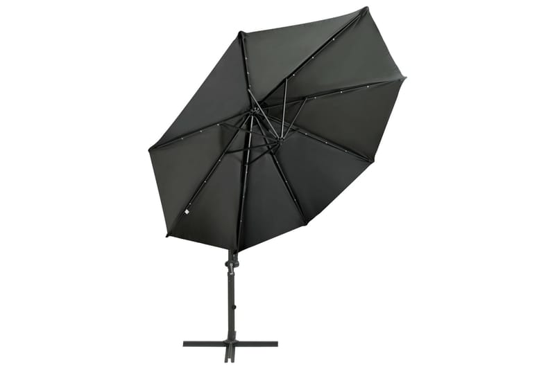 Frihängande parasoll med stång och LED antracit 300 cm - Grå - Hängparasoll