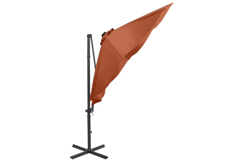 Frihängande parasoll med stång och LED terrakotta 300 cm - Brun - Hängparasoll