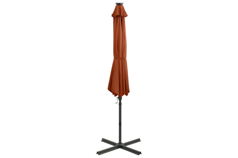Frihängande parasoll med stång och LED terrakotta 300 cm - Brun - Hängparasoll
