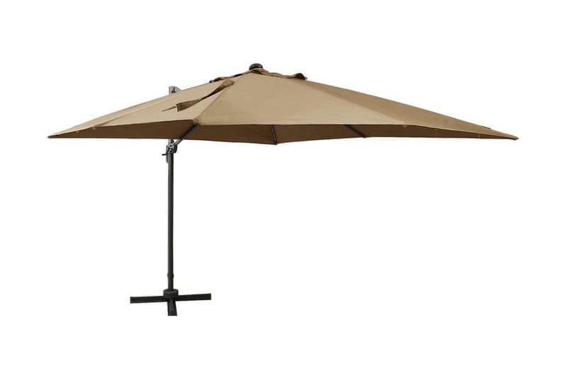 Frihängande parasoll med stång och LED taupe 300 cm - Brun - Hängparasoll