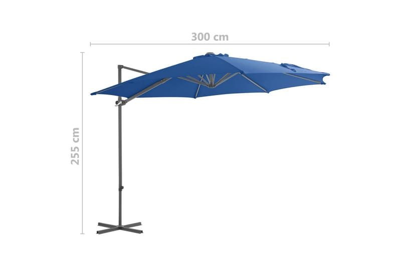 Frihängande parasoll med stålstång azurblå 300 cm - Azurblå - Hängparasoll