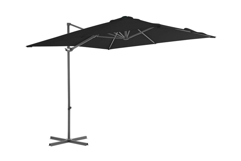 Frihängande parasoll med stålstång svart 250x250 cm - Svart - Hängparasoll