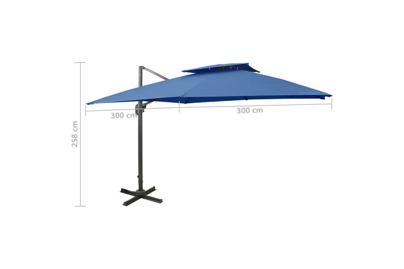 Frihängande parasoll med ventilation 300x300 cm azurblå - Blå - Hängparasoll