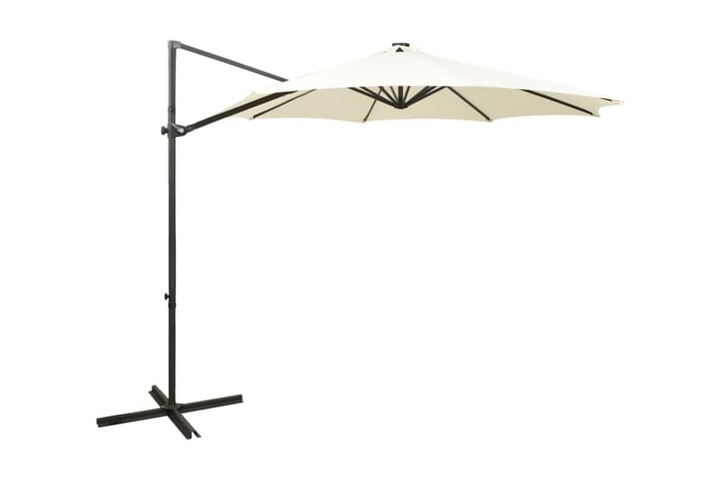 Frih�ängande parasoll med stång och LED sand 300 cm - Beige - Hängparasoll