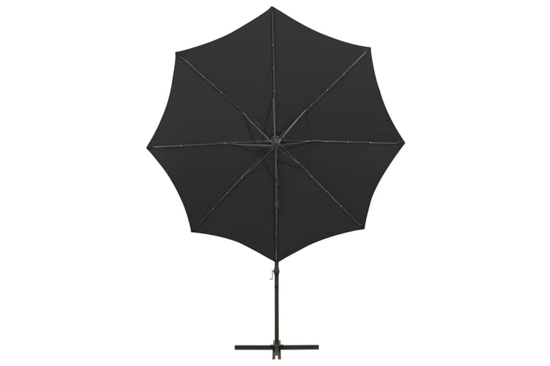 Frihängande parasoll med stång och LED svart 300 cm - Svart - Hängparasoll