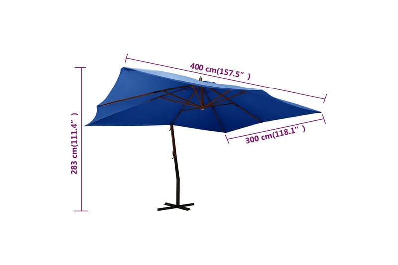 Frihängande parasoll med trästång 400x300 cm azurblå - Azurblå - Hängparasoll