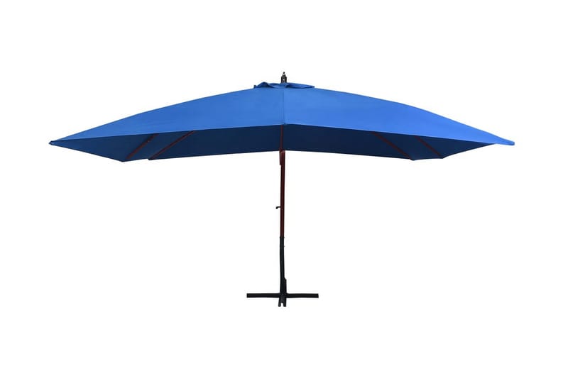 Hängande parasoll med trästång 400x300 cm blå - Blå - Hängparasoll