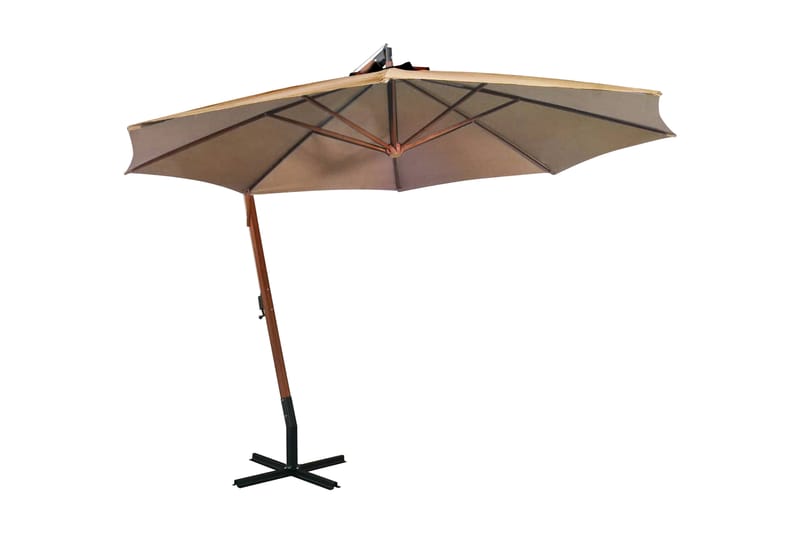 Hängande parasoll med stolpe taupe 3,5x2,9 massivt granträ - Taupe - Hängparasoll