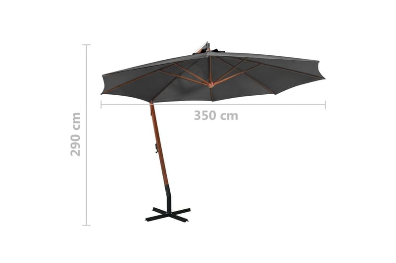 Hängande parasoll med stolpe antracit 3,5x2,9 massivt grantr - Antracit - Hängparasoll